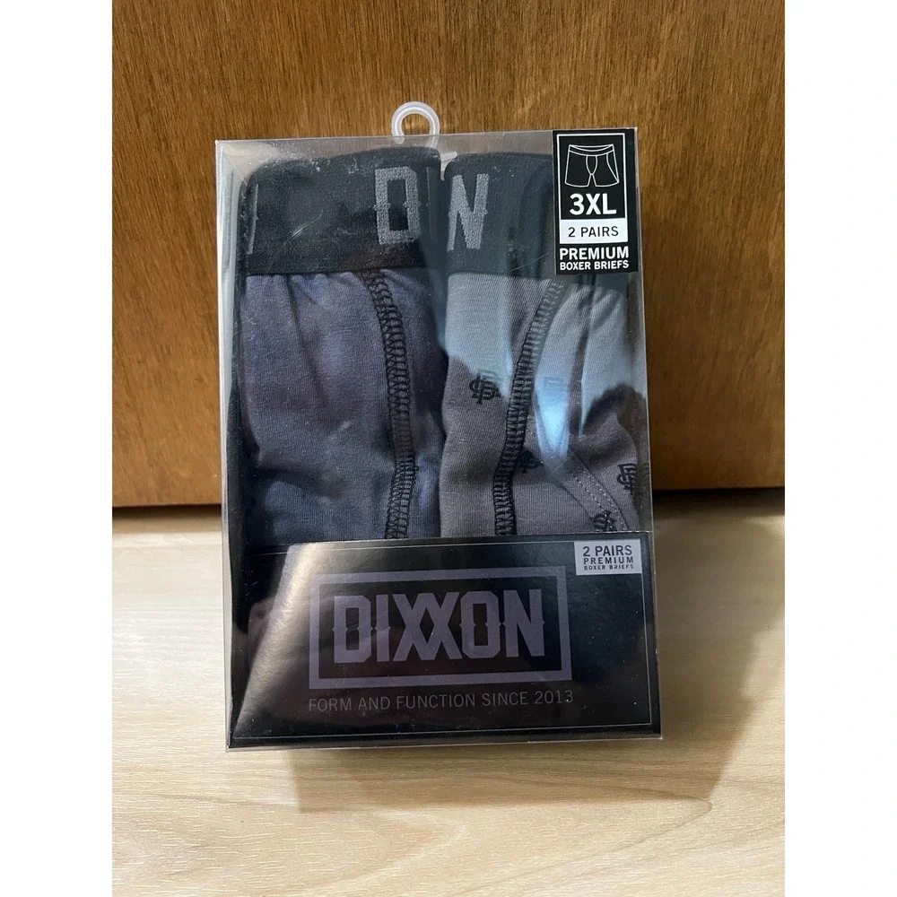 NIB Dixxon Flannel Company Men's 3XL Premium Boxer Briefs Blue/Gray Logo 2 Pairs
